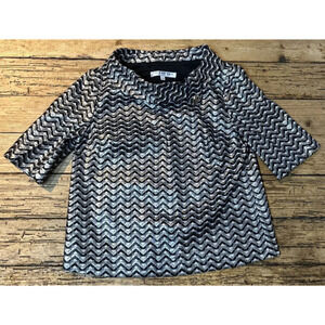 Trina Turk Womens Size S Black/White/Silver Eastern Luxe Saya Top NWOT
